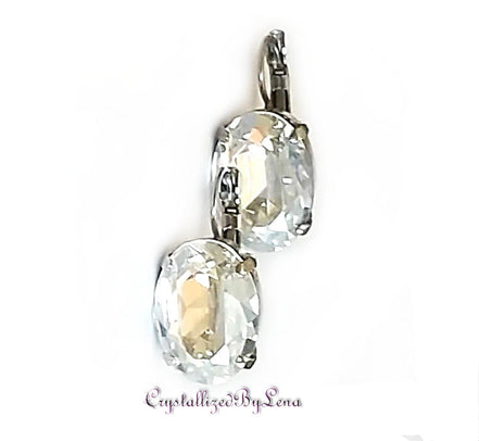 Crystal oval drop earrings,crystal moonlight,rhodium silver