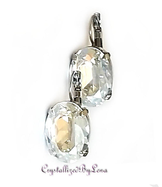 Crystal oval drop earrings,crystal moonlight,rhodium silver