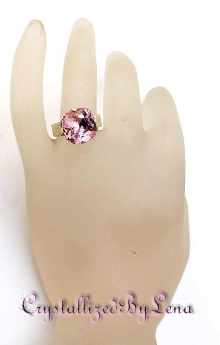 Crystal square stone ring light rose,silver plated