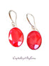 Crystal  oval drop earrings ,laquer red ,rhodium silver