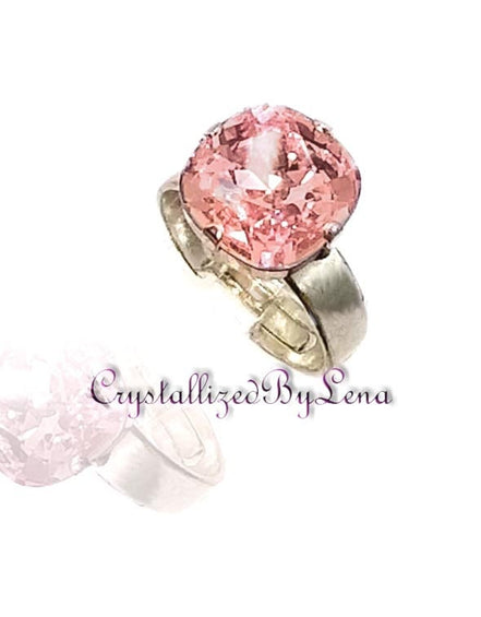Crystal square stone ring light rose,silver plated