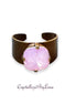 Crystal square stone ring,pink opal,antique brass