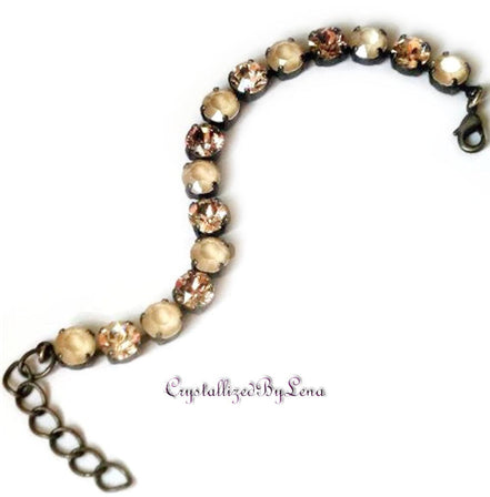 Crystal tennis bracelet black ivory,vintage rose,dark silver