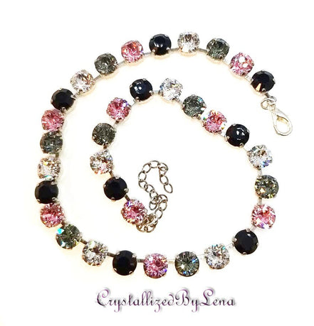 CHRISSY,crystal  tennis necklace multicolour,rhodium silver