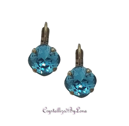 Crystal mini  square drop earrings indicolite,antique brass,