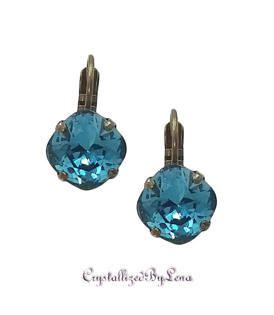 Crystal mini  square drop earrings indicolite,antique brass,