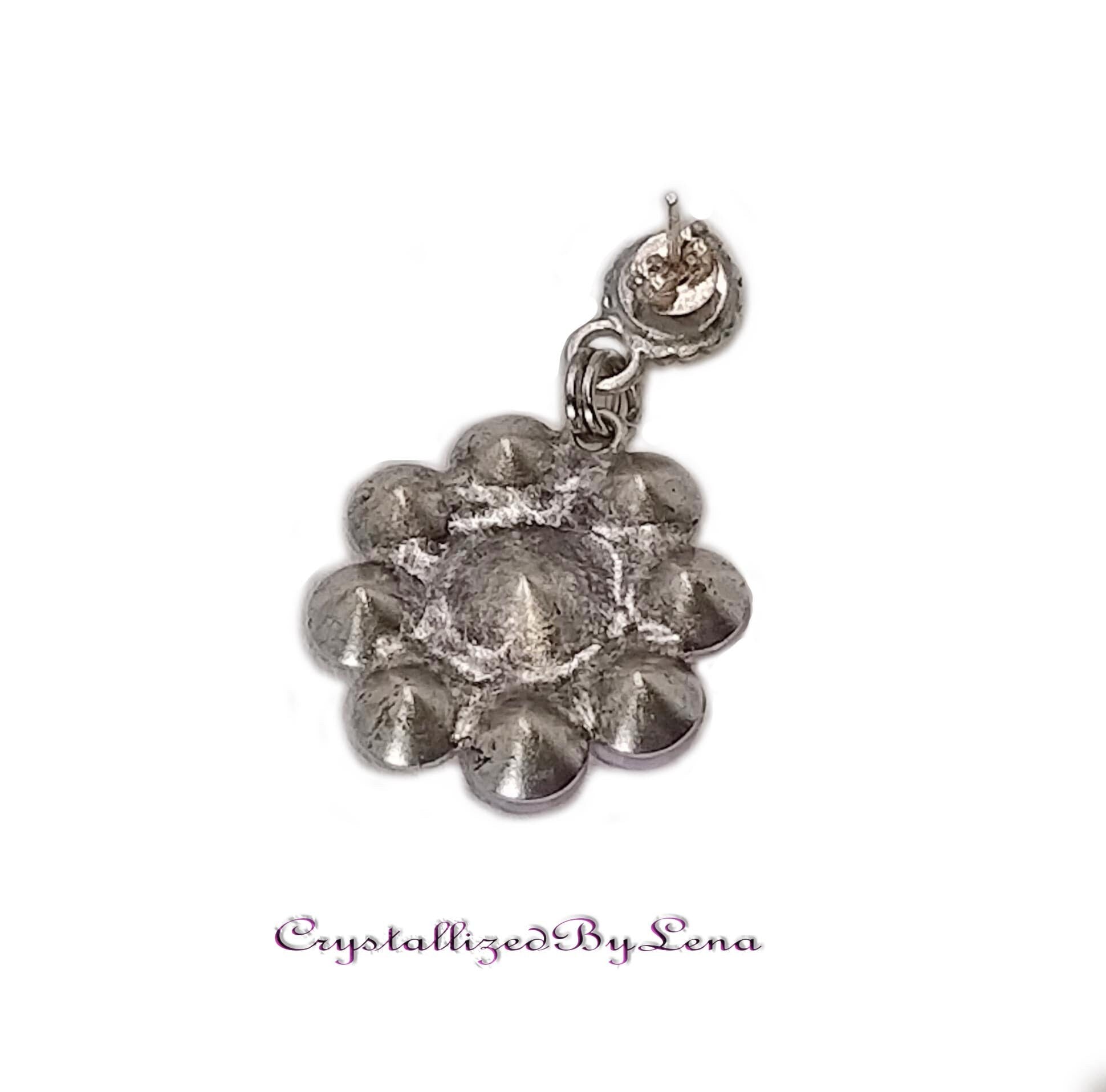Stud and drop earrings,floral,lavender,antique silver