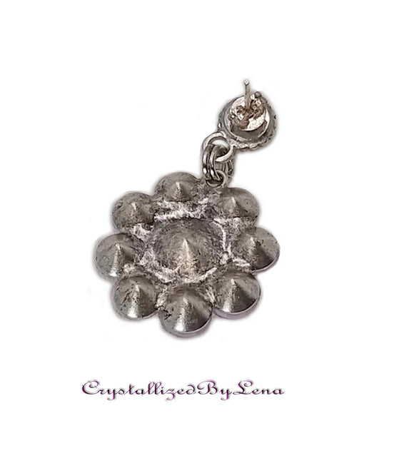 Stud and drop earrings,floral,lavender,antique silver