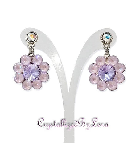 Stud and drop earrings,floral,lavender,antique silver