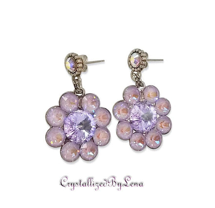 Stud and drop earrings,floral,lavender,antique silver