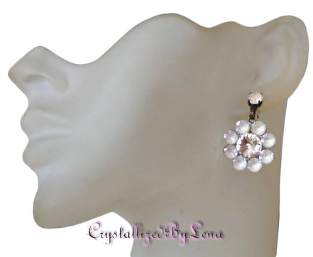 Stud and drop earrings,floral,ivory cream ,antique brass