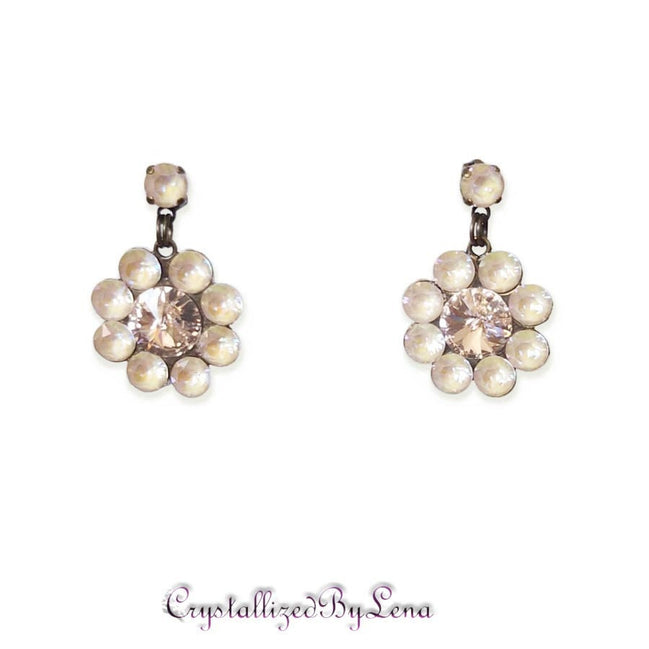 Stud and drop earrings,floral,ivory cream ,antique brass
