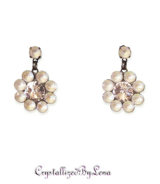 Stud and drop earrings,floral,ivory cream ,antique brass