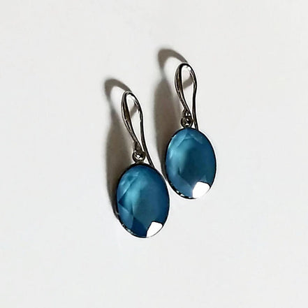 Crystal oval dangle drop earrings summer blue,rhodium silver