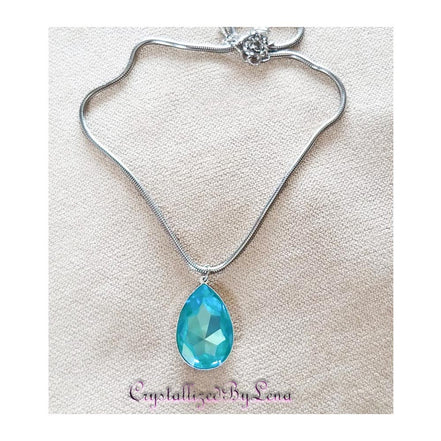 Large  crystal  pear  pendant necklace laguna Delite,stainless steel chain