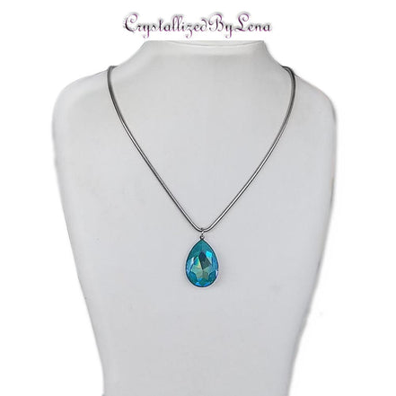 Large  crystal  pear  pendant necklace laguna Delite,stainless steel chain