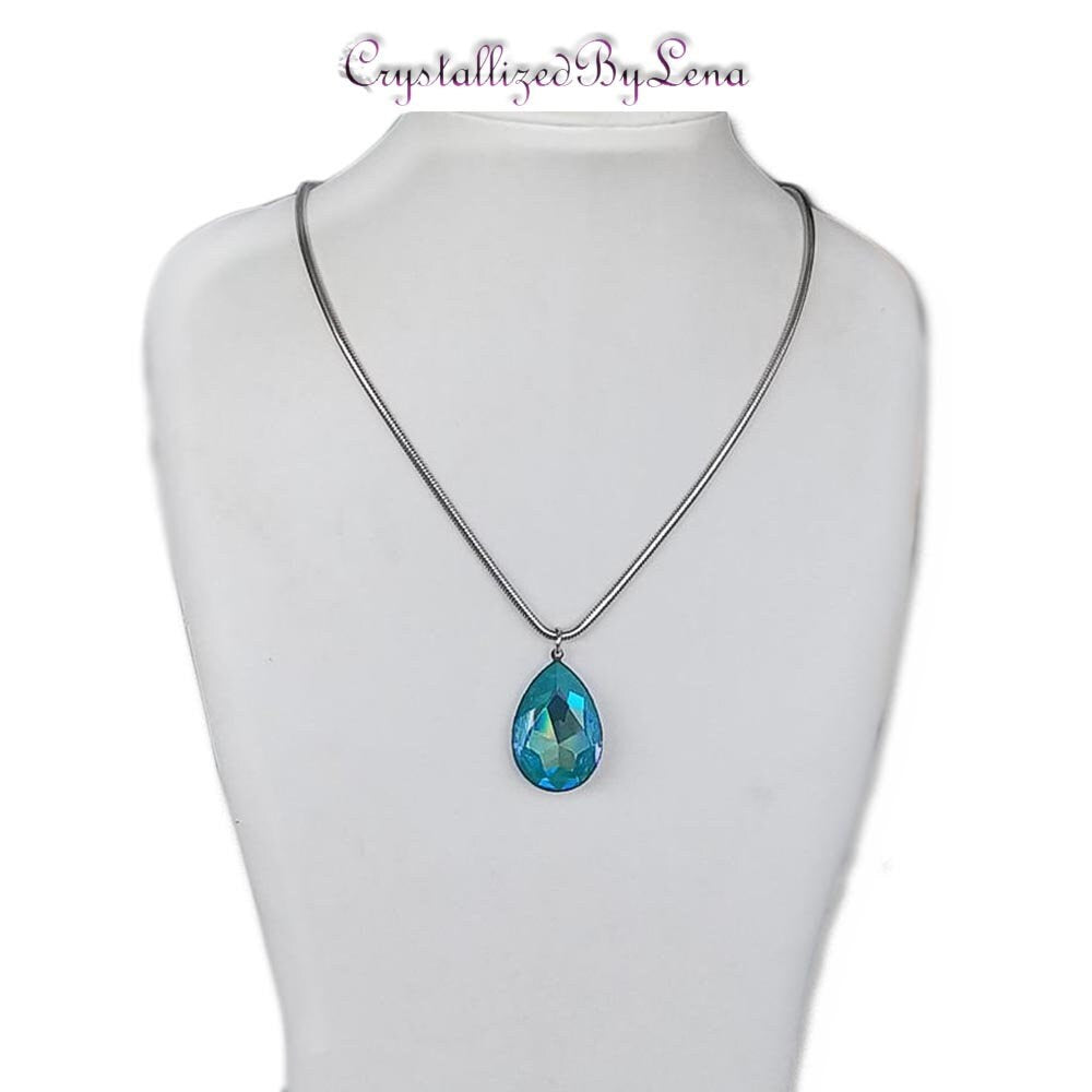 Large  crystal  pear  pendant necklace laguna Delite,stainless steel chain