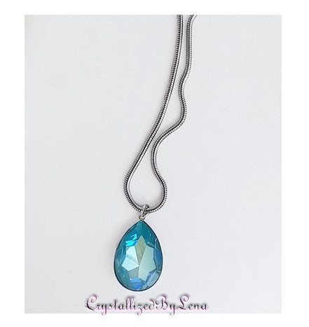 Large  crystal  pear  pendant necklace laguna Delite,stainless steel chain
