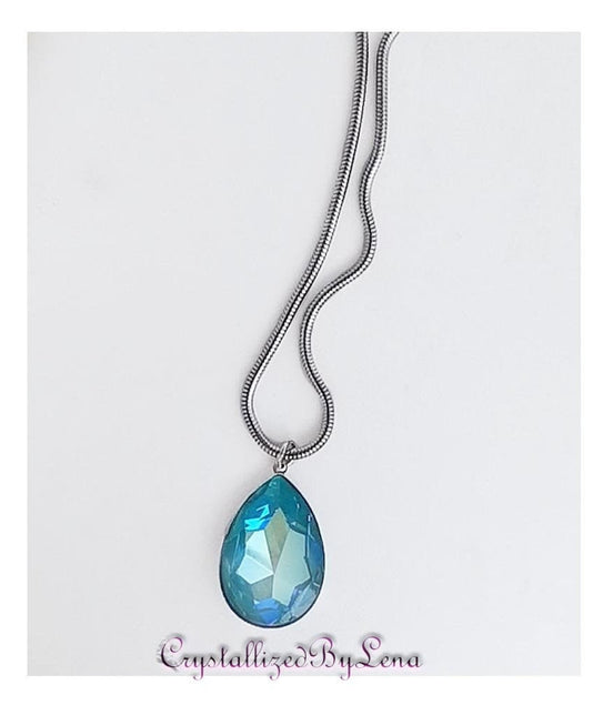 Large  crystal  pear  pendant necklace laguna Delite,stainless steel chain