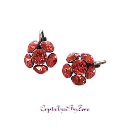 Crystal drop,bright red ,earrings,rhodium silver