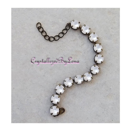 Crystal rivoli tennis bracelet frosty white,antique brass