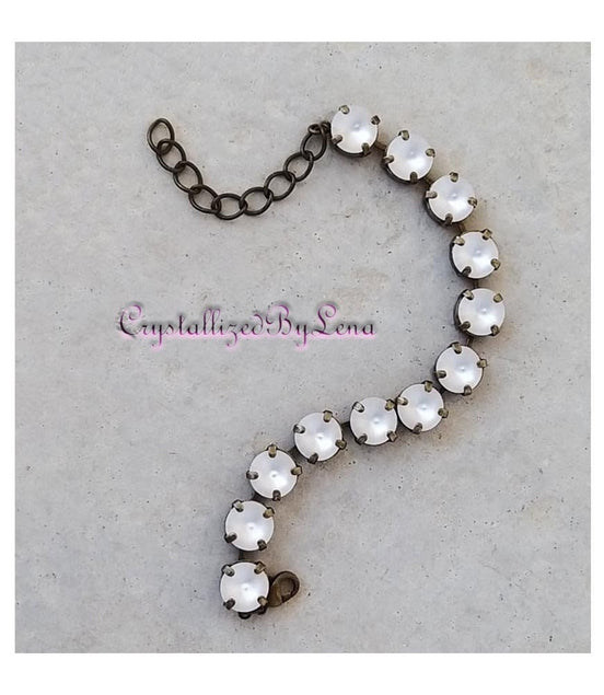 Crystal rivoli tennis bracelet frosty white,antique brass