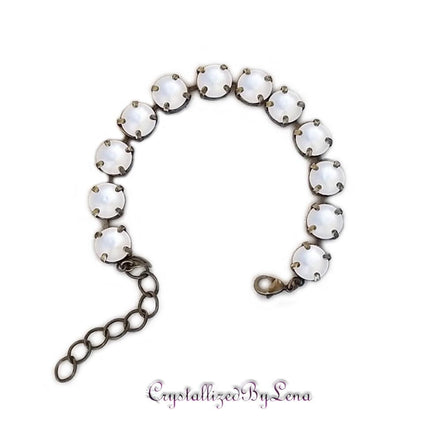 Crystal rivoli tennis bracelet frosty white,antique brass