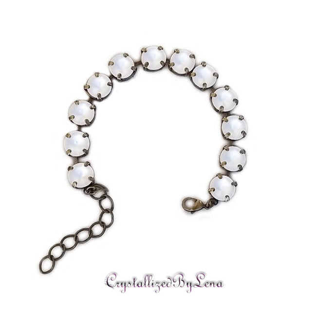 Crystal rivoli tennis bracelet frosty white,antique brass
