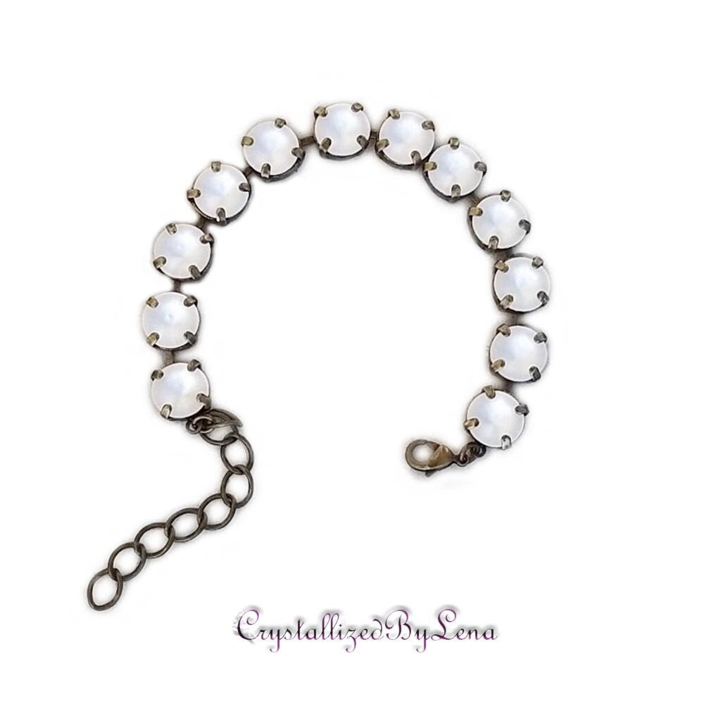 Crystal rivoli tennis bracelet frosty white,antique brass