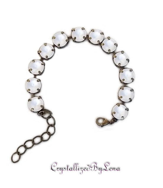 Crystal rivoli tennis bracelet frosty white,antique brass