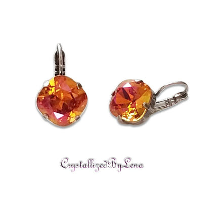 Perfekte Swarovski Kristall 12mm quadratische Fancy Stone Leverback Golf Ohrringe rosa Astral, antik versilbert