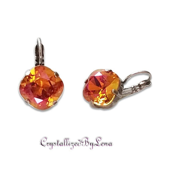 Perfekte Swarovski Kristall 12mm quadratische Fancy Stone Leverback Golf Ohrringe rosa Astral, antik versilbert