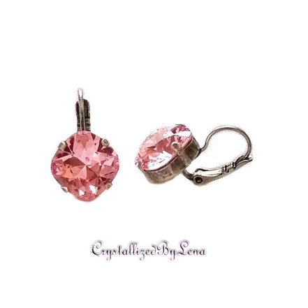Crystal  square drop earrings light rose,antique silver