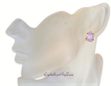 Crystal pear stud earrings Rose opal,yellow gold