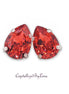 Crystal pear stud earrings  bright red, rhodium silver