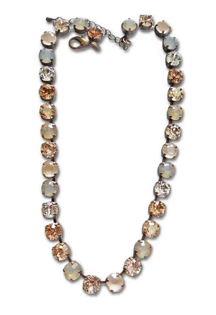 PETRA Crystal tennis necklace golden and gray tones ,antique brass