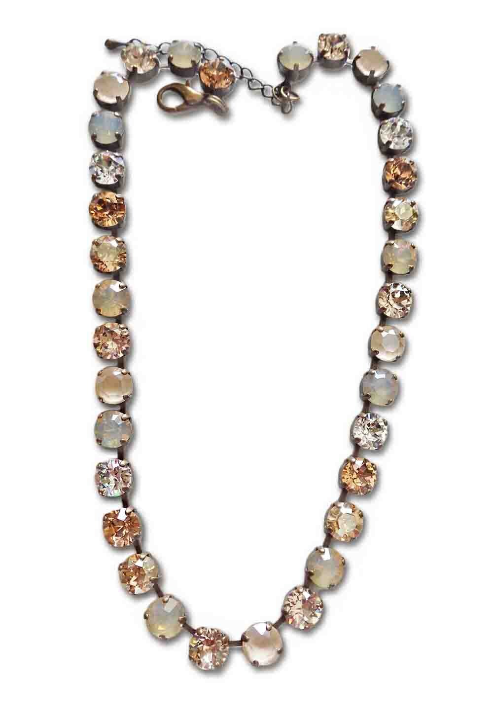 PETRA Crystal tennis necklace golden and gray tones ,antique brass