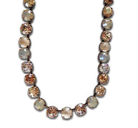 PETRA Crystal tennis necklace golden and gray tones ,antique brass