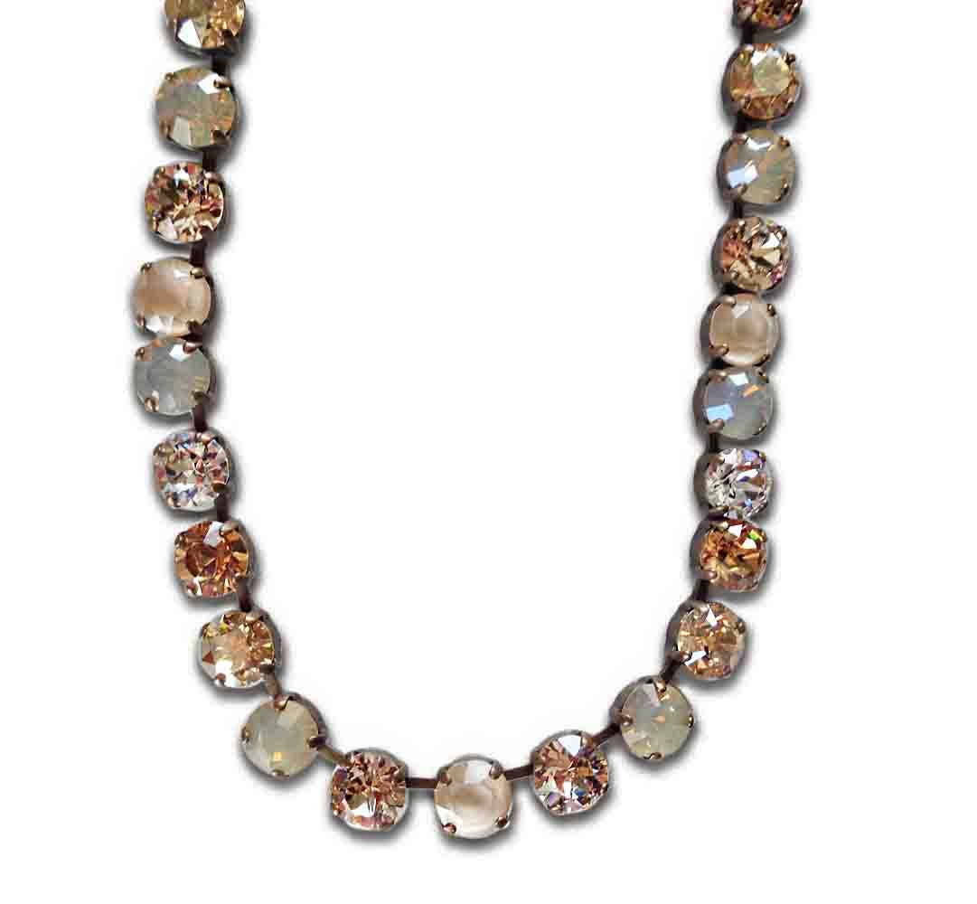 PETRA Crystal tennis necklace golden and gray tones ,antique brass