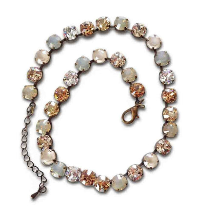 PETRA Crystal tennis necklace golden and gray tones ,antique brass