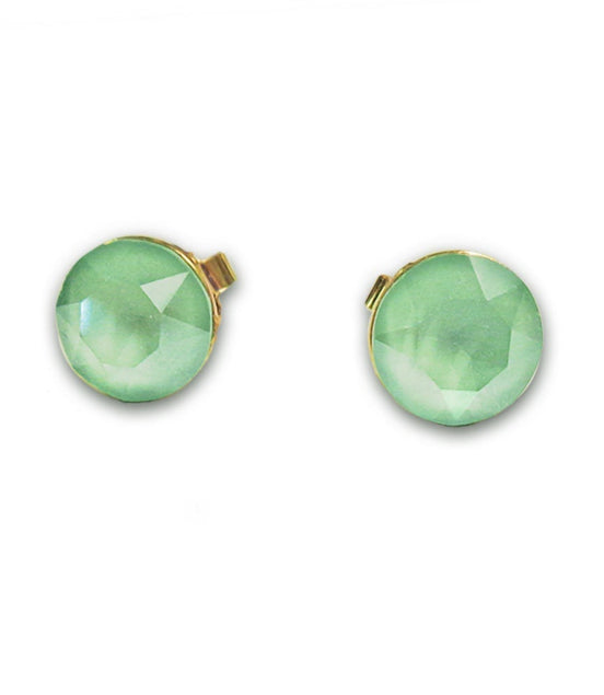 Crystal  stud earrings mint green,gold plated