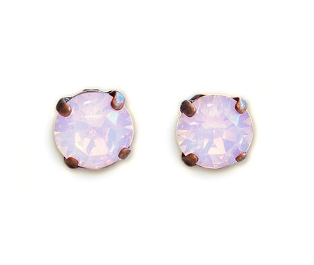 Crystal  stud earrings pink opal,antique copper