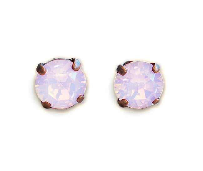 Crystal  stud earrings pink opal,antique copper