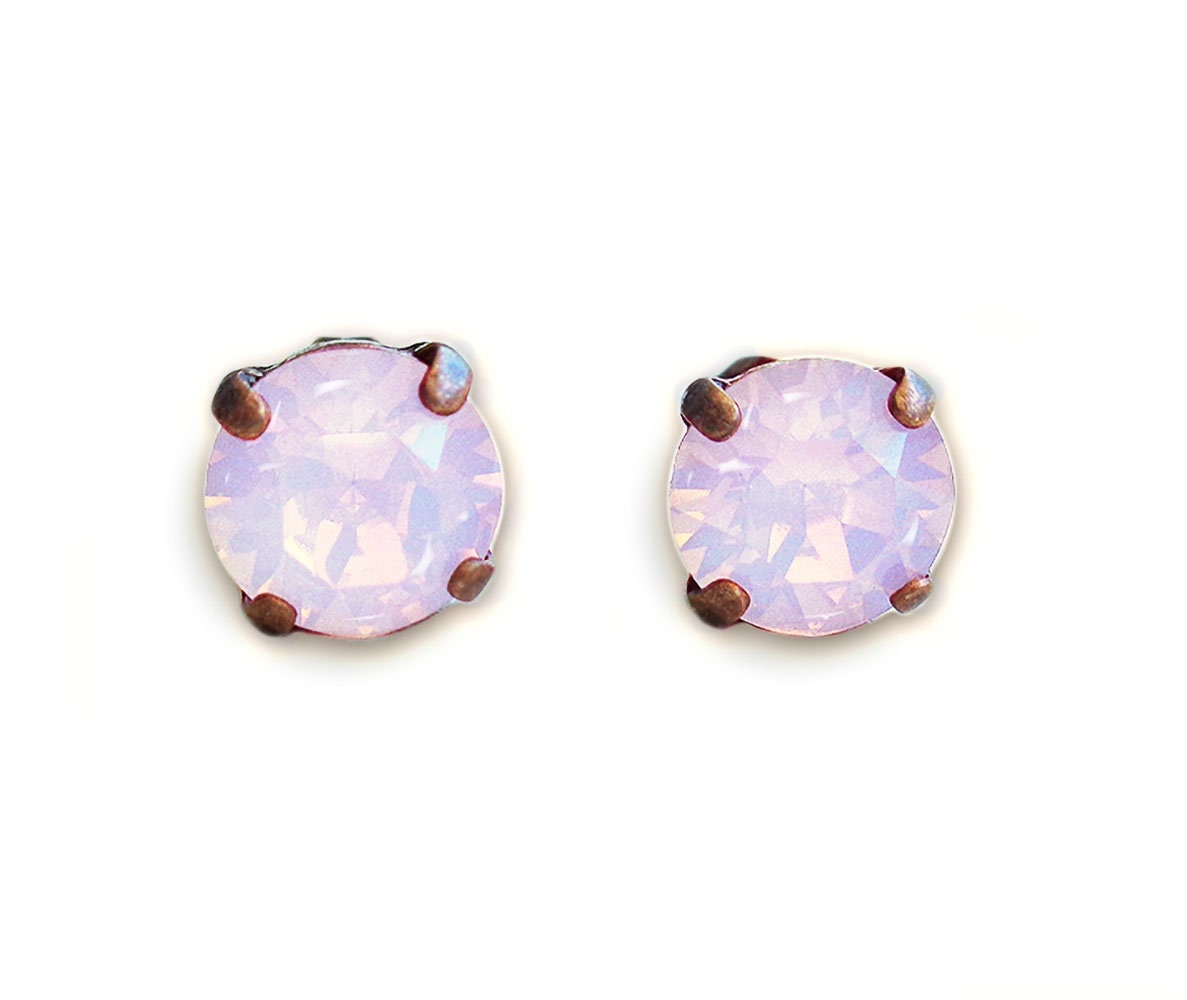 Crystal  stud earrings pink opal,antique copper