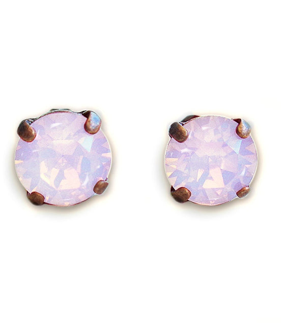 Crystal  stud earrings pink opal,antique copper