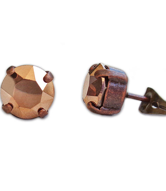 Crystal  stud earrings colour rose gold , antique copper