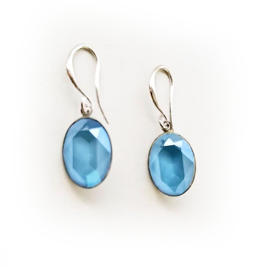Crystal oval dangle drop earrings summer blue,rhodium silver