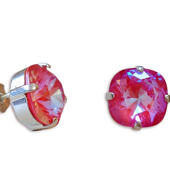 Crystal square stud earrings  Royal red Delite,silver plated