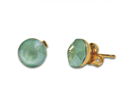 Crystal  stud earrings mint green,gold plated