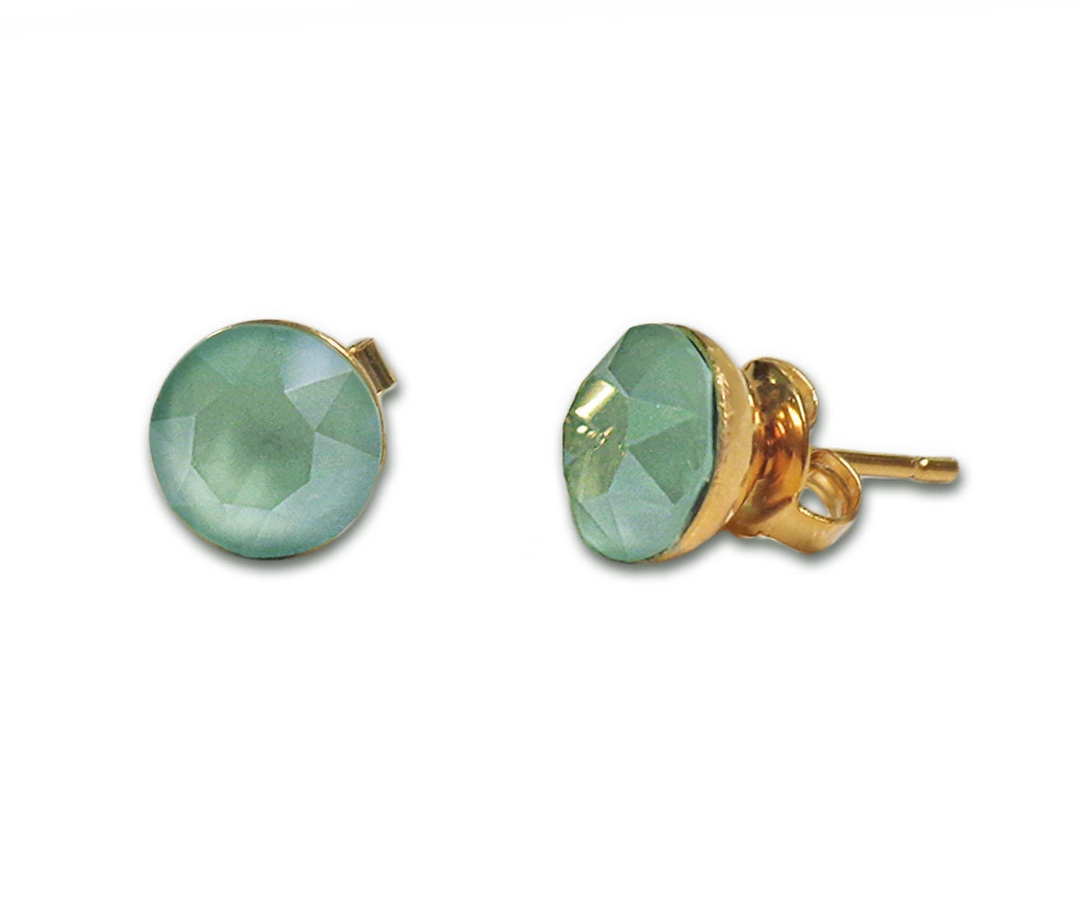 Crystal  stud earrings mint green,gold plated